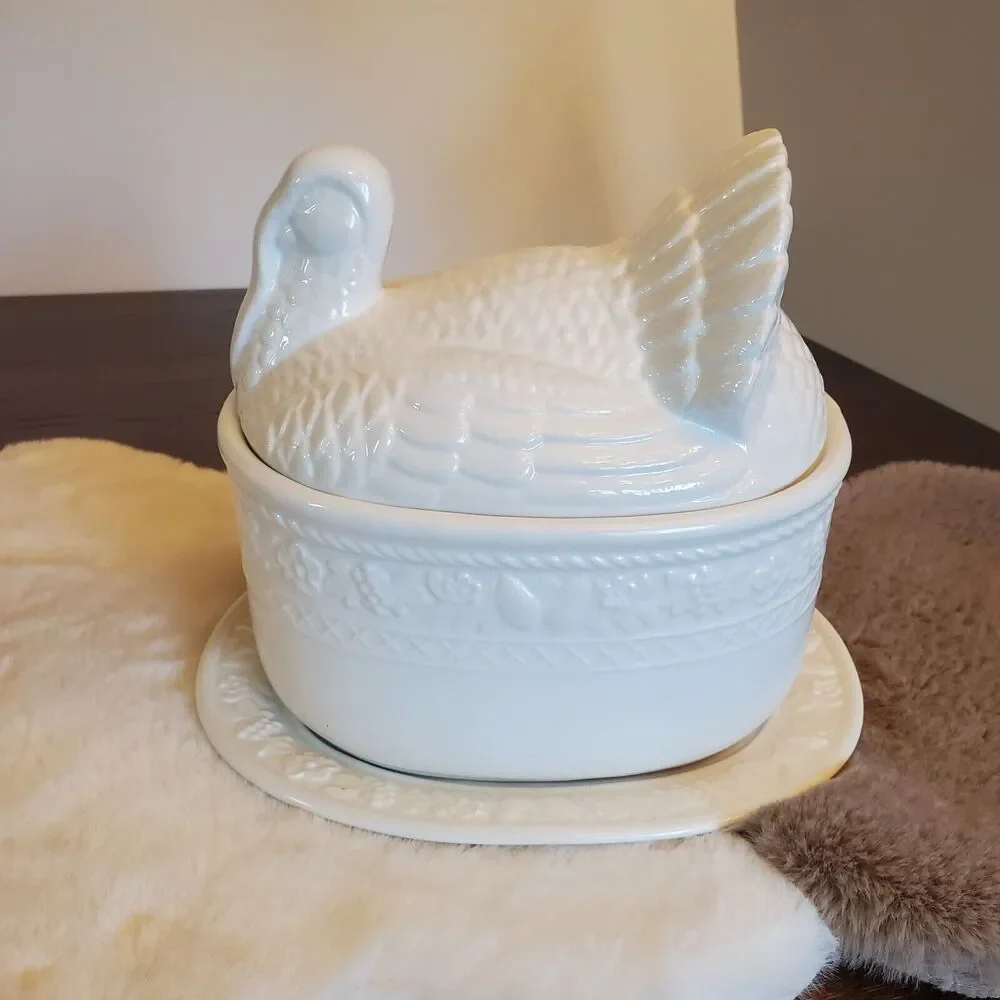 Vtg 4pc Himark 3qt Ceramic Soup Tureen Ches. Collection Japan Turkey Centerpiece - Picture 2 of 16